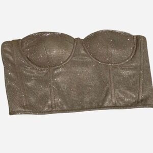 Forever 21 Sparkle Glitter Corset Bustier Top Champagne Gold Size L